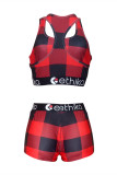 Vattenmelon Röd Mode Casual Sportkläder Print Patchwork U-hals ärmlös två delar