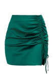 Green Sexy Solid Patchwork Draw String Fold Regular High Waist Straight Solid Color Bottoms