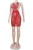 Красное сексуальное лоскутное горячее бурение повязки с открытой спиной Холтер платье без рукавов платья
