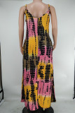 Orange Pink Sexy Print Patchwork Spaghetti Strap Sling Dress Dresses