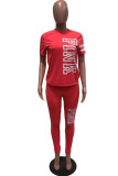 rose red Fashion Casual Letter Printed Two-piece Set