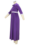 Пурпурное повседневное сплошное пэчворк с бантом O-образным вырезом Длинное платье Платья