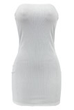Белые сексуальные однотонные платья-юбки с открытой спиной и без бретелек