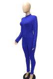 Royal Blue Casual Solid Patchwork Zipper Collar Skinny Jumpsuits