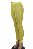 Pantalones amarillos sexy sólidos transparentes flacos de cintura alta lápiz de color sólido