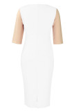 White Casual Solid Patchwork O Neck One Step Skirt Dresses