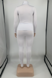 Weißes Mode-Druck-Patchwork, halber Rollkragenpullover, plus Größe, zweiteilig
