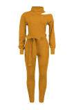 Gele casual stevige uitgeholde coltrui skinny jumpsuits