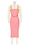 Apricot Sexy Solid Hollowed Out Backless Spaghetti Strap Long Dress Dresses