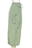 Jupe décontractée solide patchwork taille haute conventionnelle couleur unie verte