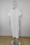 Weißes, lässiges, solides Patchwork-Hemdkleid mit Umlegekragen