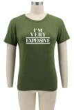 Camisetas de cuello redondo básicas con estampado de letras informales de moda verde