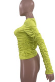 Fluorescent Color Casual Solid Patchwork Fold O Neck Tops