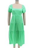 Light Green Casual Sweet Solid Patchwork Square Collar A Line Dresses