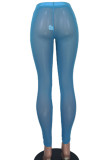 Pantalones de color sólido de lápiz de cintura alta transparentes transparentes sexy azul claro