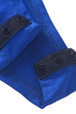 Blue Casual Solid Patchwork Fold V Neck Skinny Bodysuits