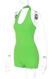 Groene Sexy Casual Solid Backless Halter Skinny Romper