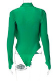 Groene sexy effen uitgeholde patchwork vouw halve coltrui normale bodysuits