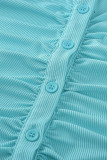 Blue Sexy Solid Patchwork Buckle Fold Turndown Collar Skinny Bodysuits