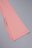 Roze Casual Solide Asymmetrische V-hals Lange mouw tweedelig