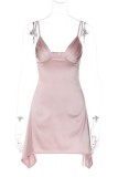 Pink Sexy Solid Backless V Neck Sling Dress Dresses