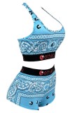 Blue Sexy Casual Print Backless U Neck Sleeveless Two Pieces