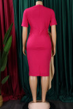 Burgundy Casual Solid Bandage Patchwork Fold Asymmetrical Collar One Step Skirt Dresses