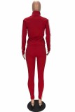 Rose Rouge Sportswear Imprimé Lettre Fermeture Éclair Col Manches Longues Deux Pièces