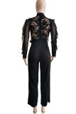 Red Sexy Solid Patchwork See-through Half A Turtleneck Straight Jumpsuits