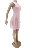 Pink Casual Solid Basic Half A Turtleneck Sleeveless Dress Dresses