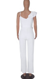 White Sexy Solid Patchwork Flounce Spaghetti Strap Straight Jumpsuits