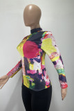 Multicolor Fashion Casual Print Basic Turtleneck Tops