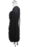 Robes de jupe crayon à col en V et patchwork noir sexy