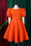 Tangerine Red Casual Elegant Solid Patchwork O-Ausschnitt A-Linie Kleider