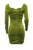 Оливково-зеленые сексуальные повседневные однотонные лоскутные платья с квадратным воротником и длинными рукавами