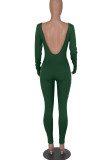 Macacões skinny para roupas esportivas casuais verde-tinta patchwork decote em U