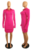 Pink Street Solid Patchwork Zipper Collar Pencil Skirt Dresses