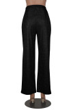 Pink Casual Solid Patchwork Regular High Waist Conventional Solid Color Trousers