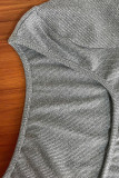 Robes droites décontractées à col en U en patchwork uni gris