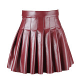 Ink Green Fashion Casual Solid Regular High Waist Pleated Skirt