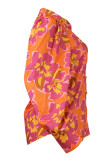 Top con colletto rovesciato e fibbia patchwork con stampa casual rosso mandarino