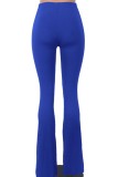Pantalon de couleur unie conventionnel taille haute décontracté solide bleu coloré évidé