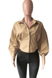 Khaki Fashion Casual Solid Patchwork Buckle Turndown Collar Tops