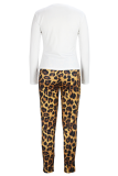 Leopard Print Casual Print Patchwork O Neck Long Sleeve Two Pieces