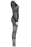 Schwarzer, sexy, durchsichtiger, dünner Jumpsuit aus Mesh mit O-Ausschnitt