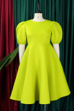 Фруктово-зеленые повседневные элегантные однотонные платья в стиле пэчворк с круглым вырезом