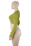 Green Yellow Casual Solid Basic U Neck Tops