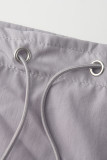 Grey Casual Solid Patchwork Draw String Regular Low Waist Pencil Solid Color Bottoms