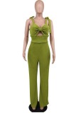 Green Sexy Casual Solid Bandage Hollowed Out Backless Spaghetti Strap Regular Jumpsuits