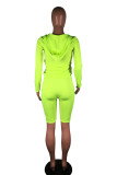 Abbigliamento sportivo casual verde fluorescente Patchwork solido Cerniera Colletto con cappuccio Manica lunga Due pezzi